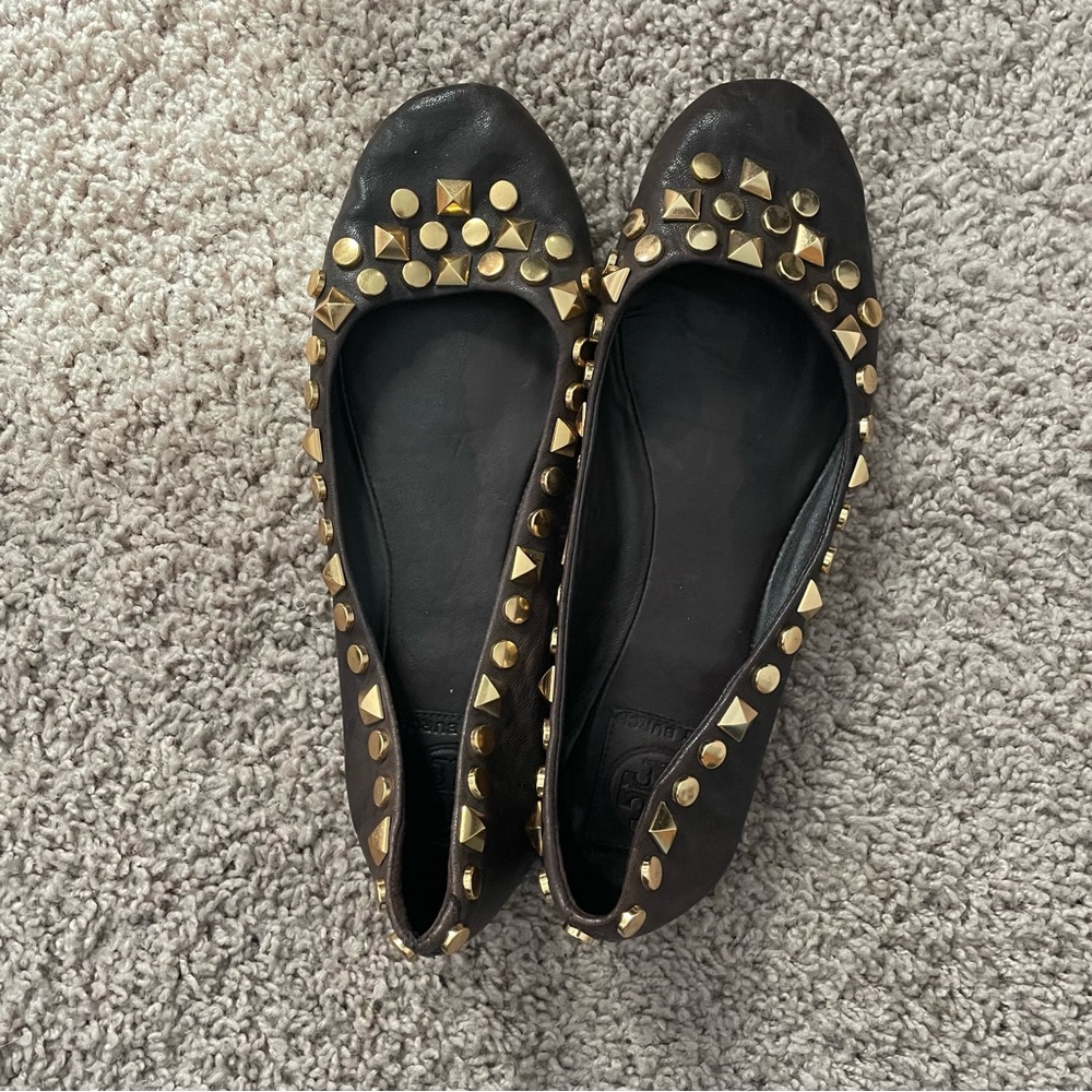 Tory Burch brown studded ballet flats size 8.5